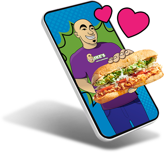 Mobile phone with Ike handing the viewer a sandwich